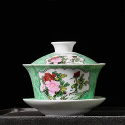 Chinese Hand Painted Ceramic Gaiwan Teacup handmade Tea tureen Teaware Accessories Household Drinkware Personal Single Cup 240ml