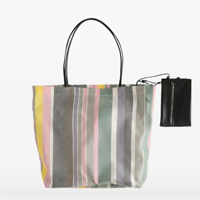 

Mini Barn Striped Tote Bag Women New Multicolour Two Top Handles Removable Pouch Luxury Brand Designer Minimalist Shoulder Bag