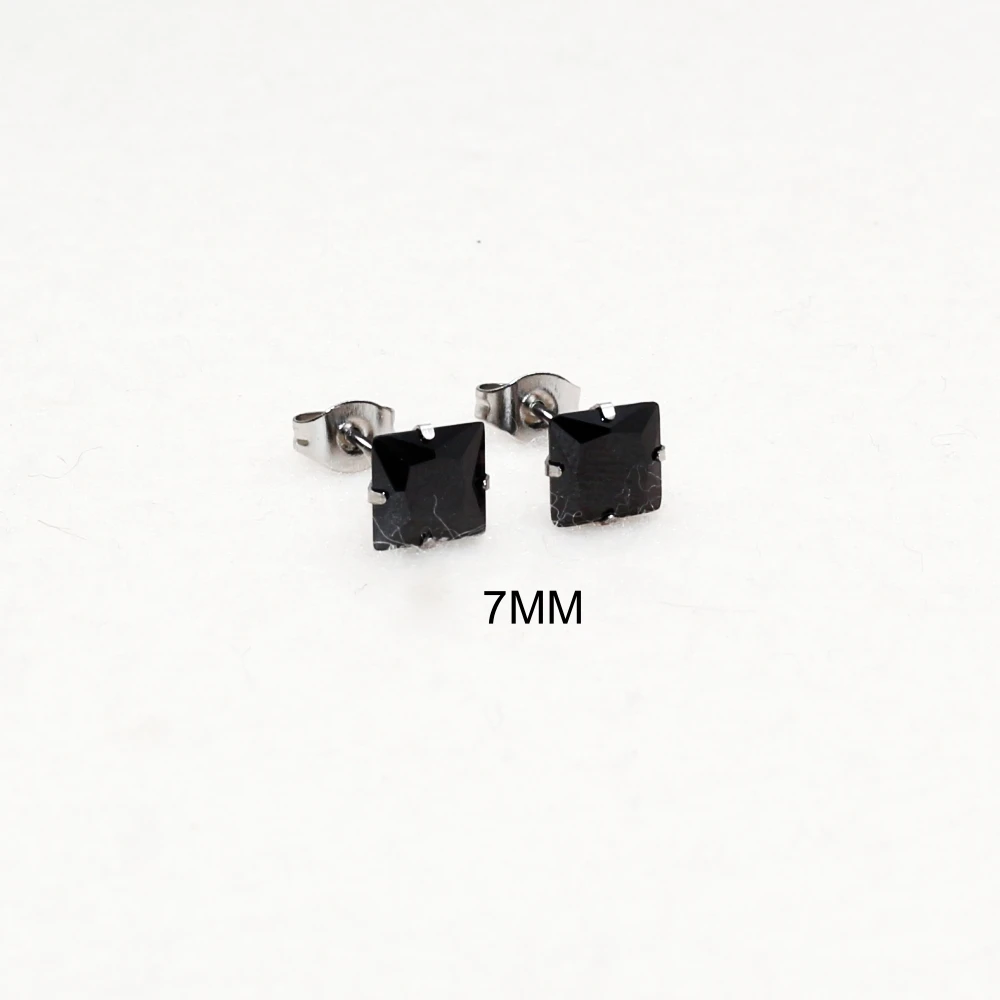 Kurze Ohrstecker für Damen und Herren aus Edelstahl mit schwarzen AAA-Zirkonia-Steinen, verblasst nicht, allergiefrei – Detail 8