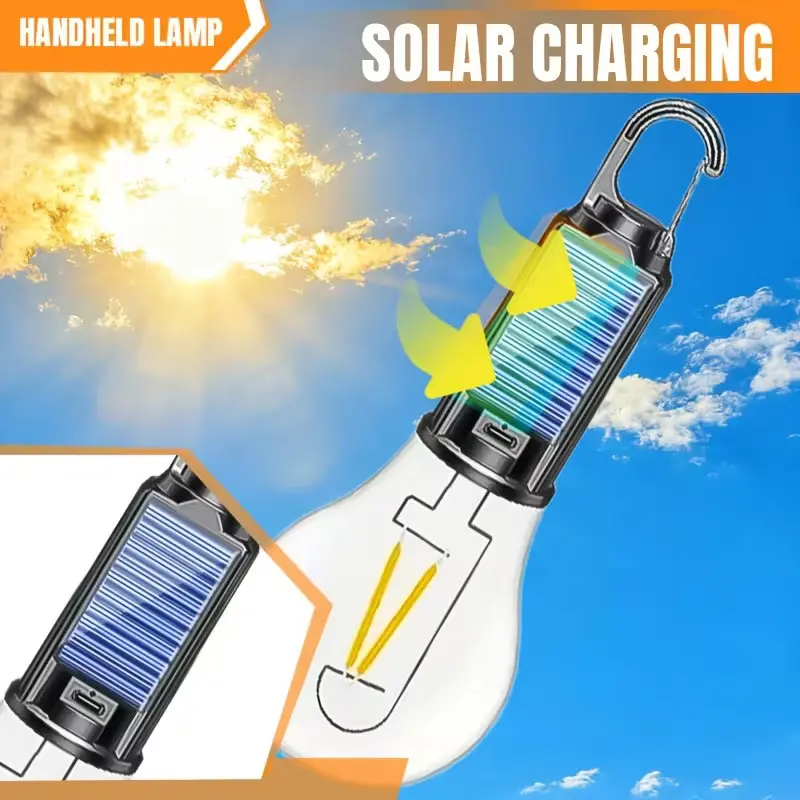 Outdoor LED Bulb Tent Bulb Lamp with Hook Brightness Adjustable Emergency Lantern Light Patio Backyard Garden BBQ Solar&USB