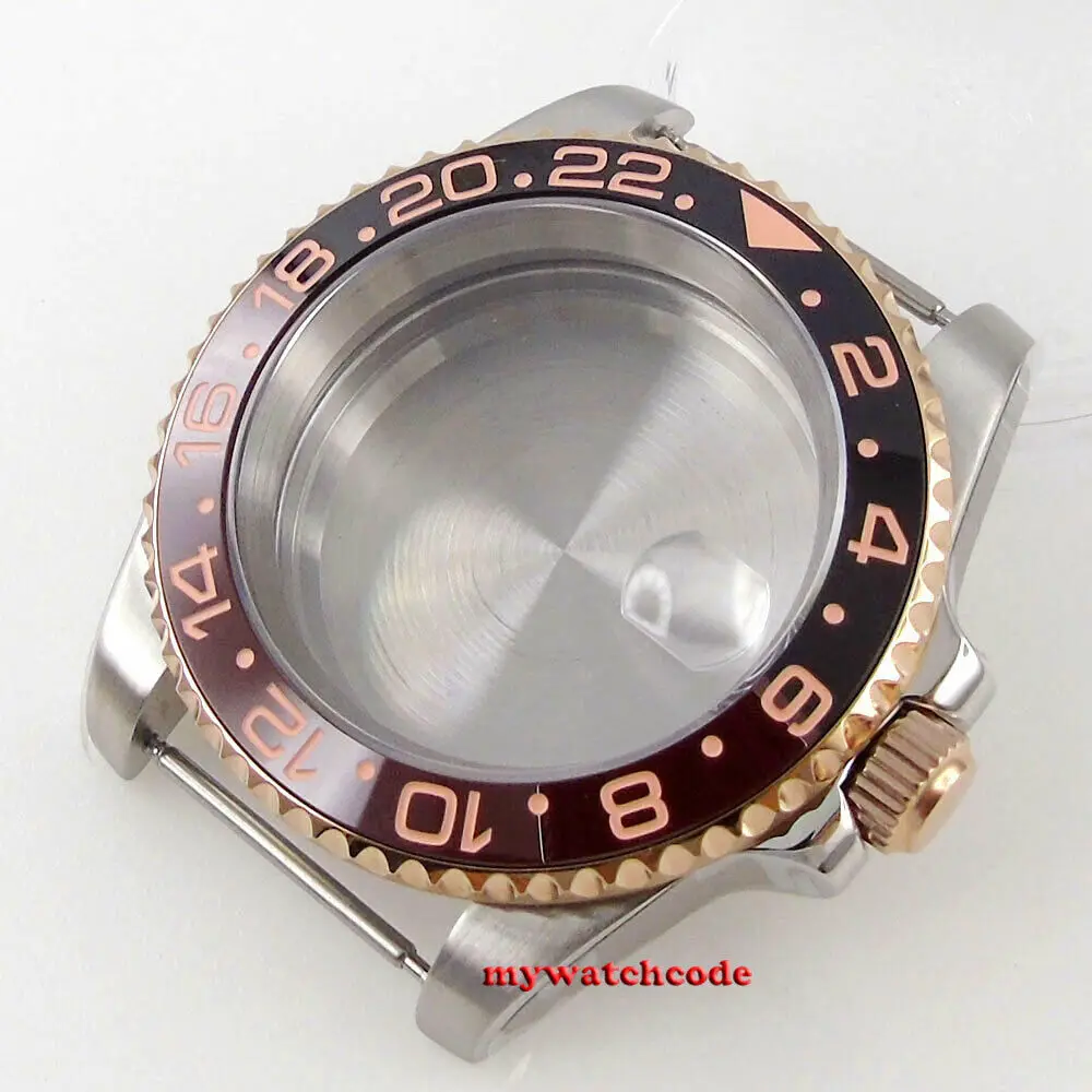 40 mm Rootbeer-Keramiklünette, Saphirglas-Uhrengehäuse, passend für NH34 NH35 NH36 2824 2836 Miyota 8215 8205 Uhrwerk
