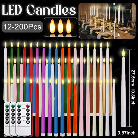12-200Pcs Flameless Taper Candles with Remote Wedding LED Candles Flickering Fake Candles Faux Electric Candles Table Home Decor