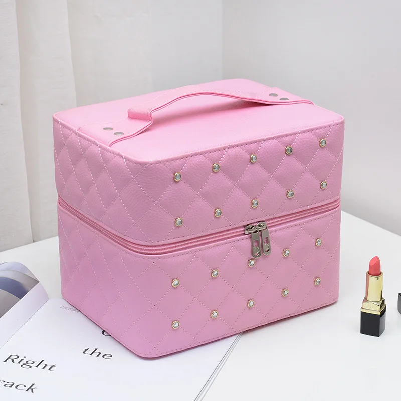 2026 New Women's Makeup Bag Fashionable High Quality Multi Layered Storage Box Solid Color Large Capacity Travel Storage Bag