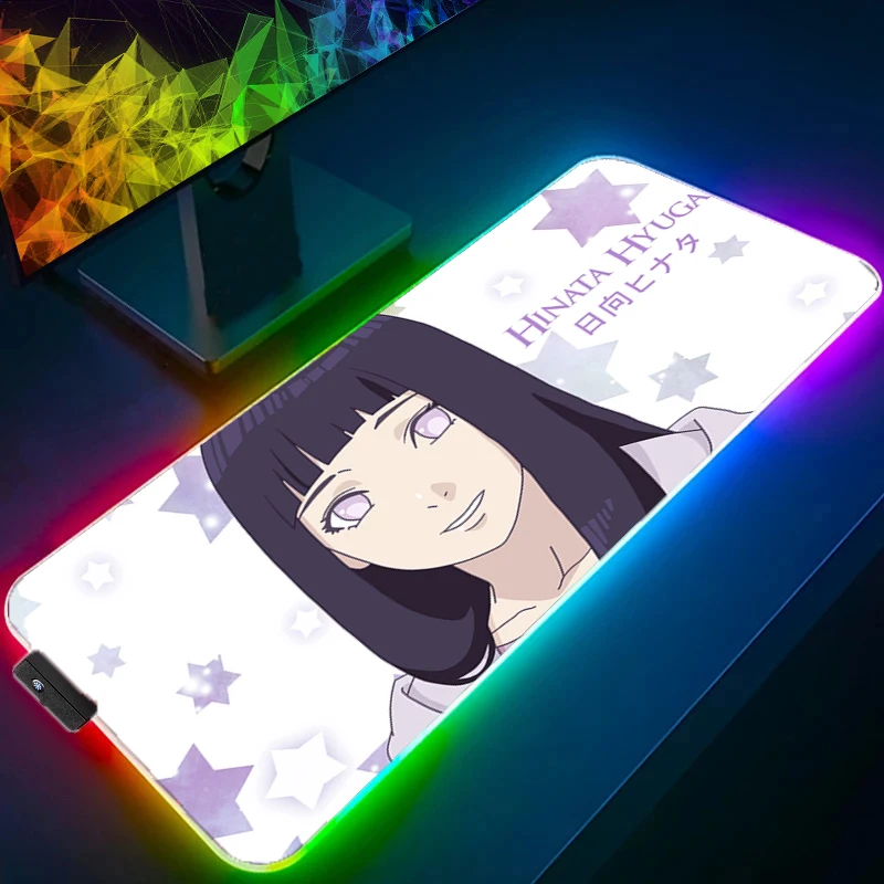 

NARUTO Hyūga Hinata RGB Mouse Pad Anime Carpe Large Gamer Computer LED Mausepad Keyboard Gaming Accessories Backlight Desk Mat