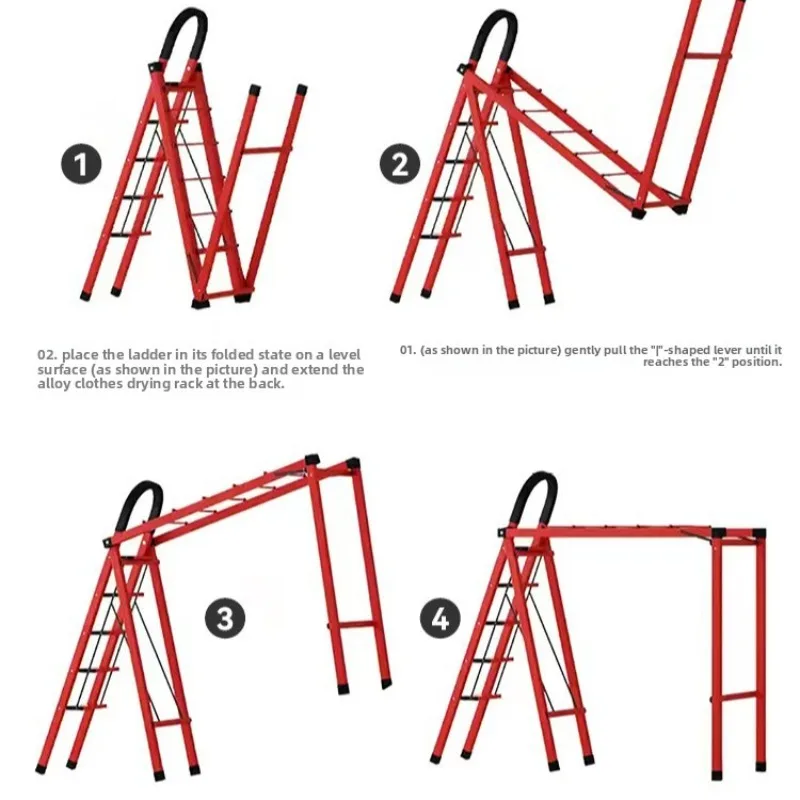 Multifunction Indoor Outdoor Aluminum Carbon Steel Two Use Ladder Clothes Drying Rack Ladder Household Folding Thick  Frame