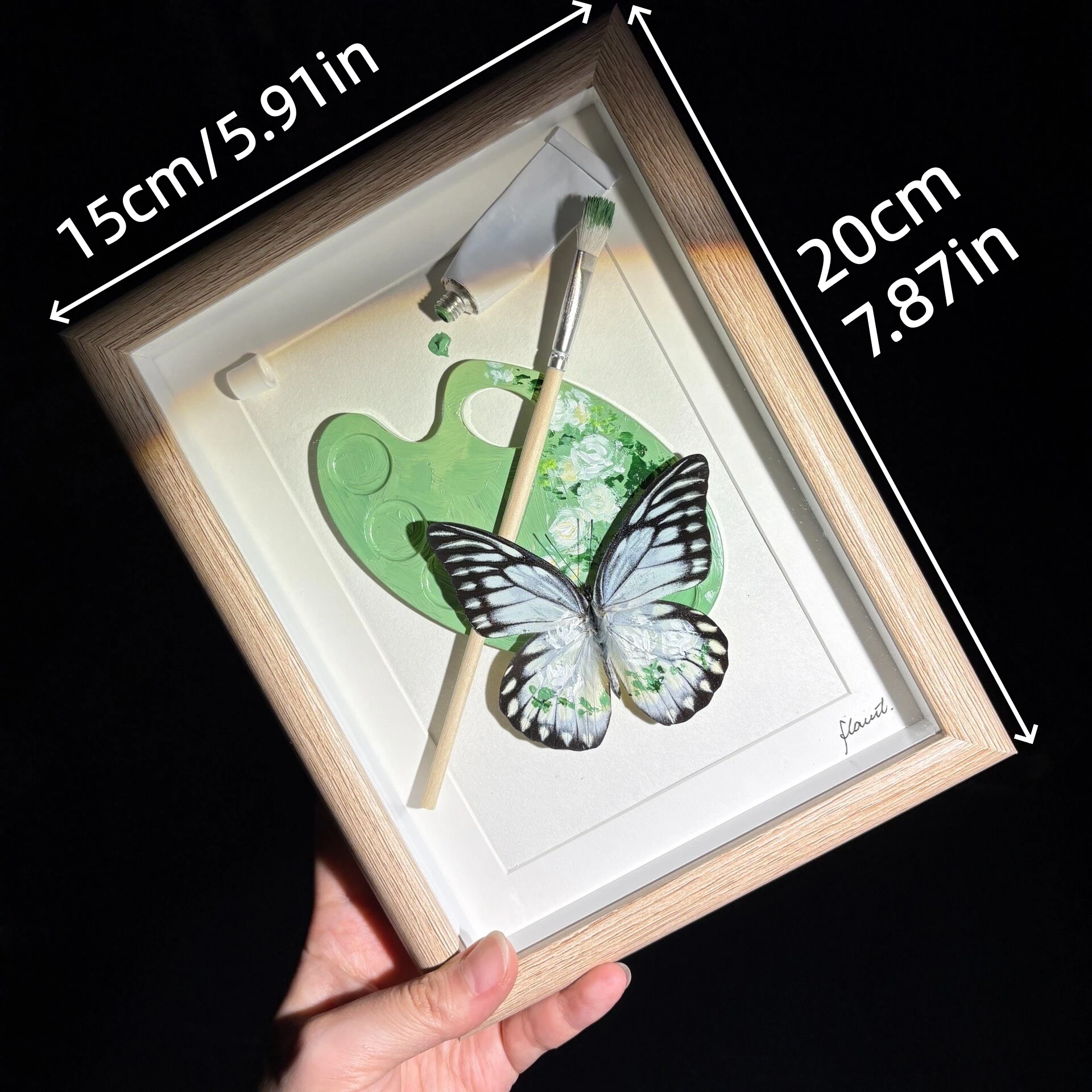 2154 Ins Style White Butterfly Wall Art Green Palette Craft in Frame Unique Fresh Home Decor Ornament for Living Room Bedroom