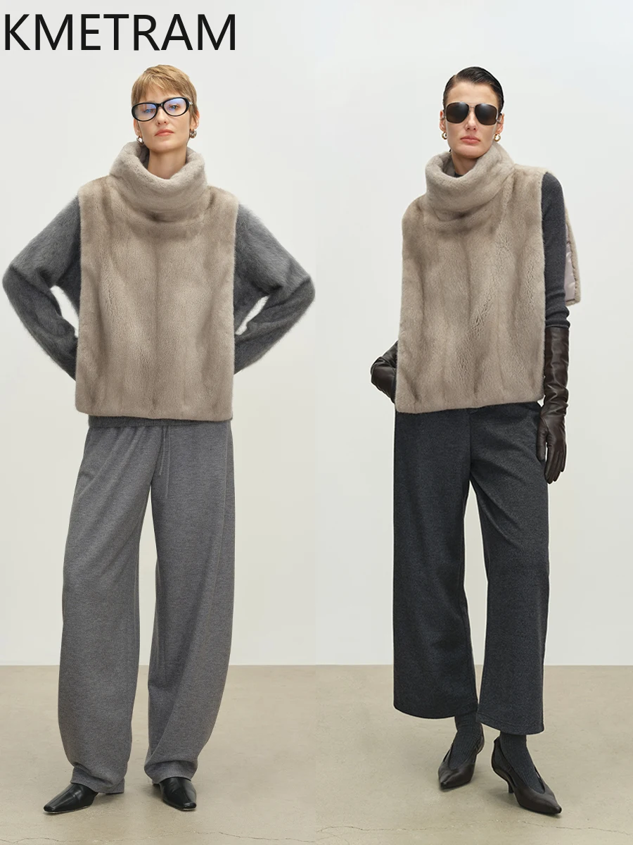 KMETRAM الطبيعية الأرجواني التسمية الصف المخملية فرو منك سترة امرأة قديمة المال نمط الوقوف طوق شال سترة الملابس الشتوية 2025 شوهبات