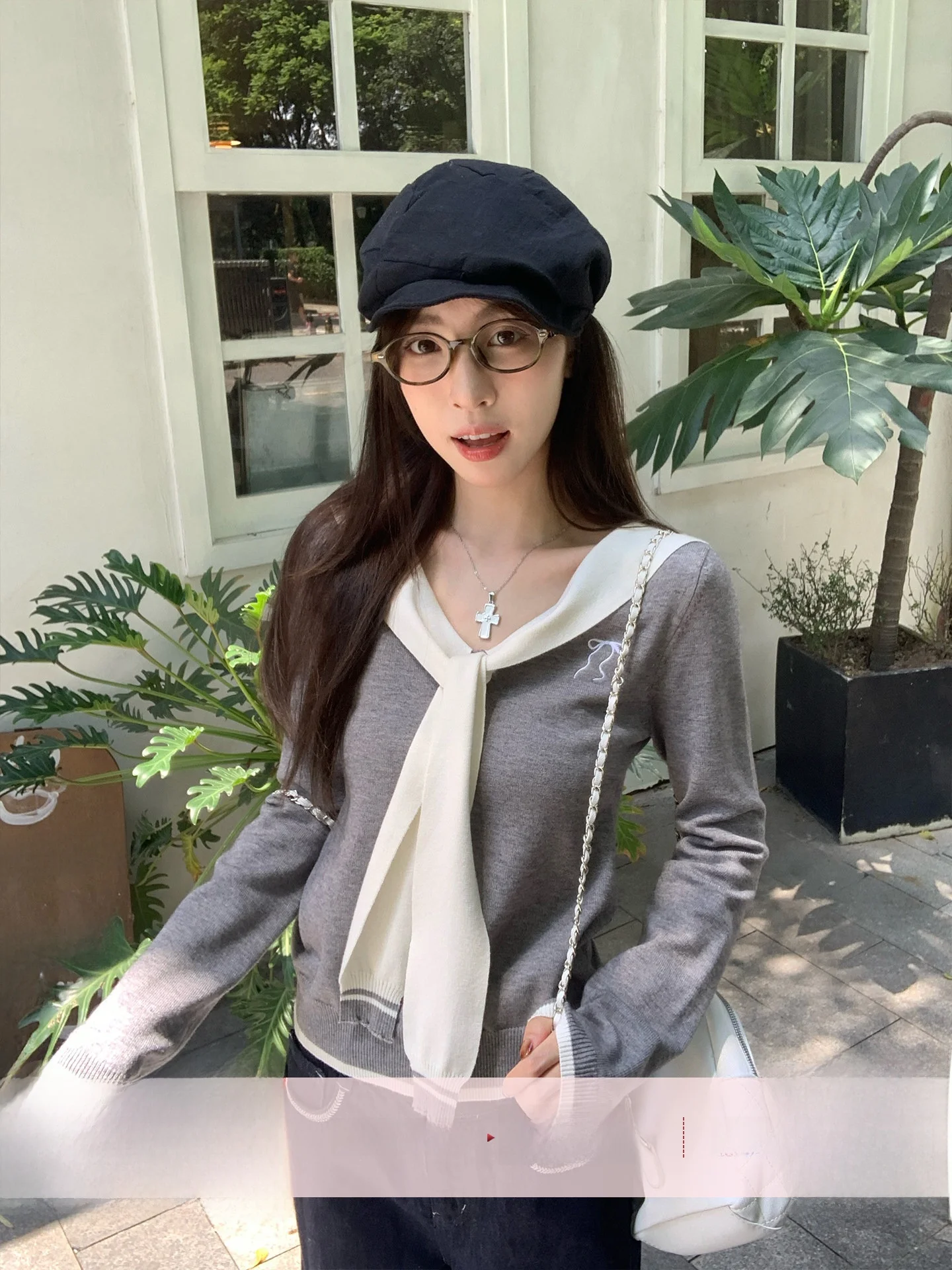 

Morning Bloom Naval Collar Knitted Long Sve Women's Casual Loose Base irt Top Color Blo Commute Sle Polyester Blend