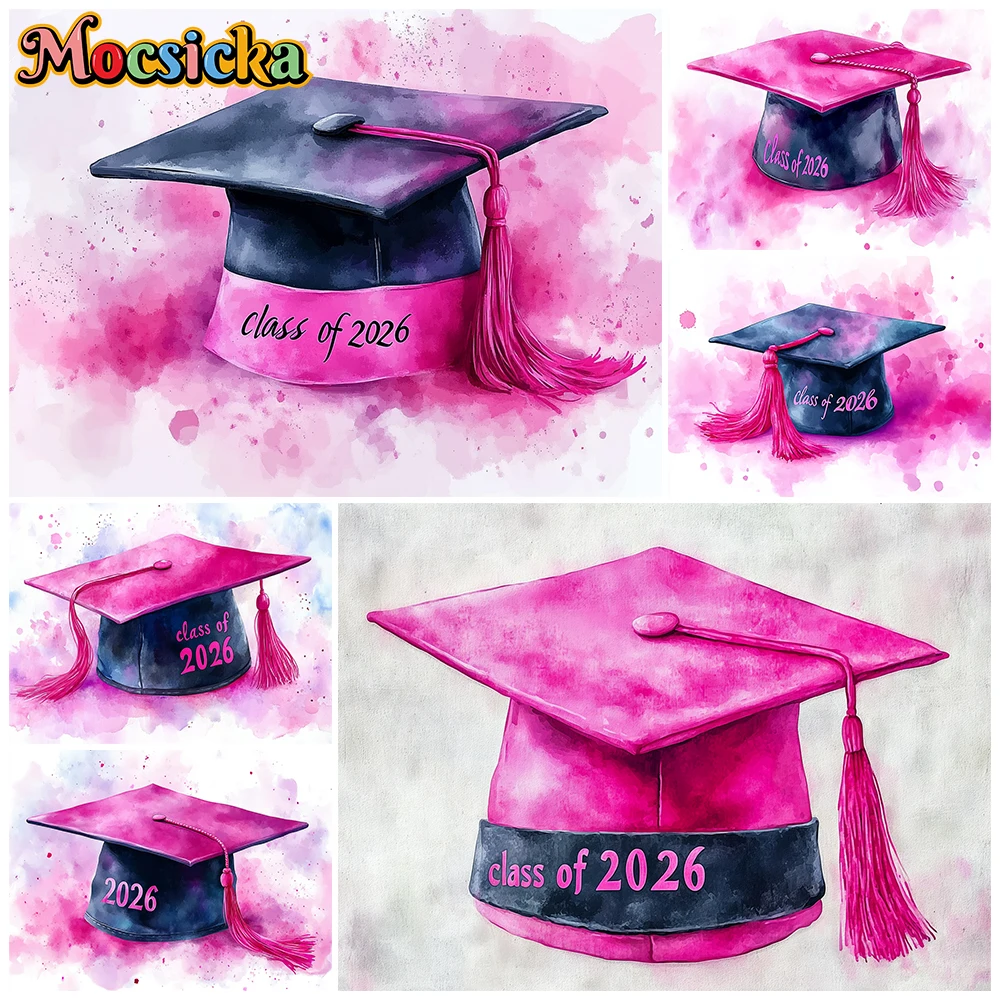 Mocsicka Class Of 2026 Background Photography Graduate Mortarboard Decor School Student Kid Portrait Backdrop Studio Pink Banner