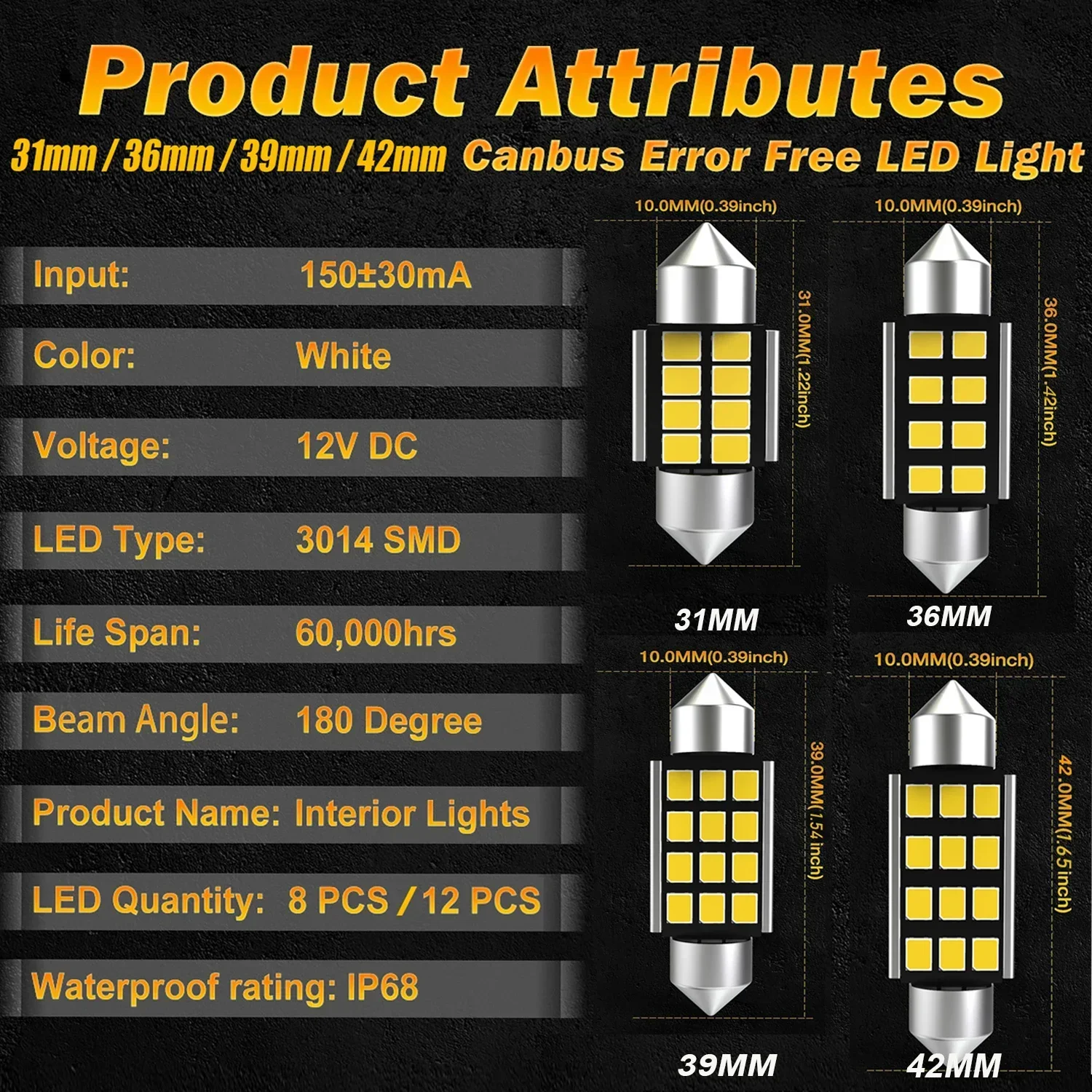 100X Built-in Decoder 39mm LED Glove Box Light Interior Light Bulb 31mm 36mm 42mm For Nissan Qashqai Trail Pathfinder Juke Note