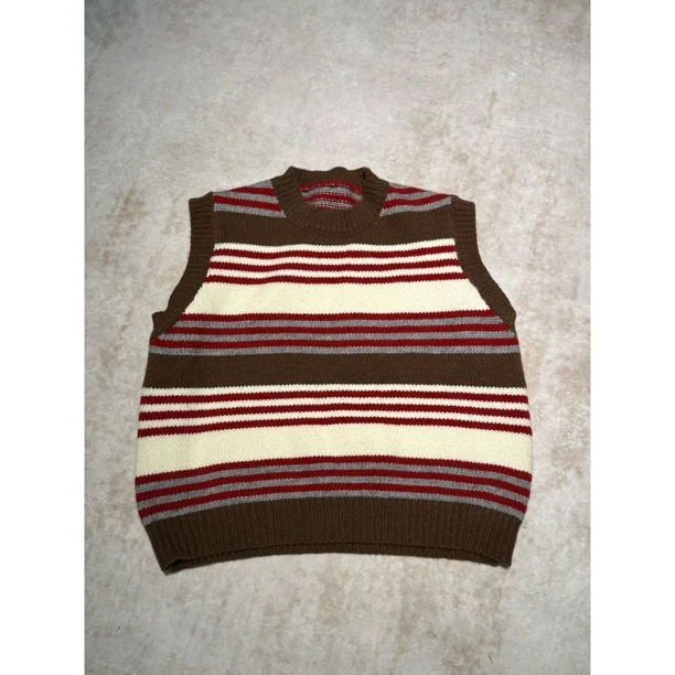 

Женский вязаный жилет TIAO в стиле ретро с цветными полосками, модный, универсальный, осенне-зимний, из полиэстера