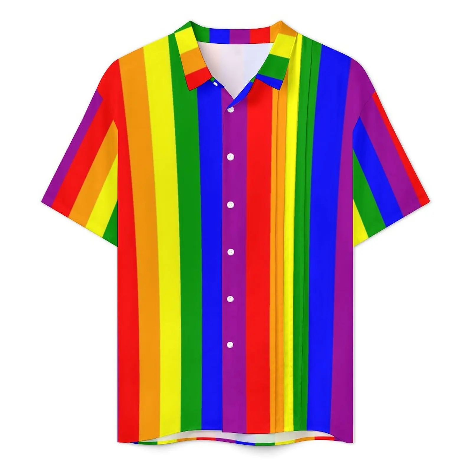 Rainbow Striped Beach Shirt Men Pride Celebration Novelty Casual Shirts Hawaiian Short Sleeve Street Oversized Blouses Gift