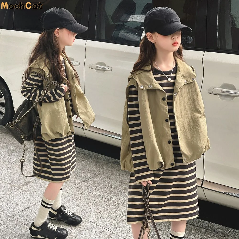 

Two Pieces Set Y2K Children's Wear Suit Slim Fit Teens Waistcoat Dress Suit Sweet Autumn Summer Girls Clothes Set Party