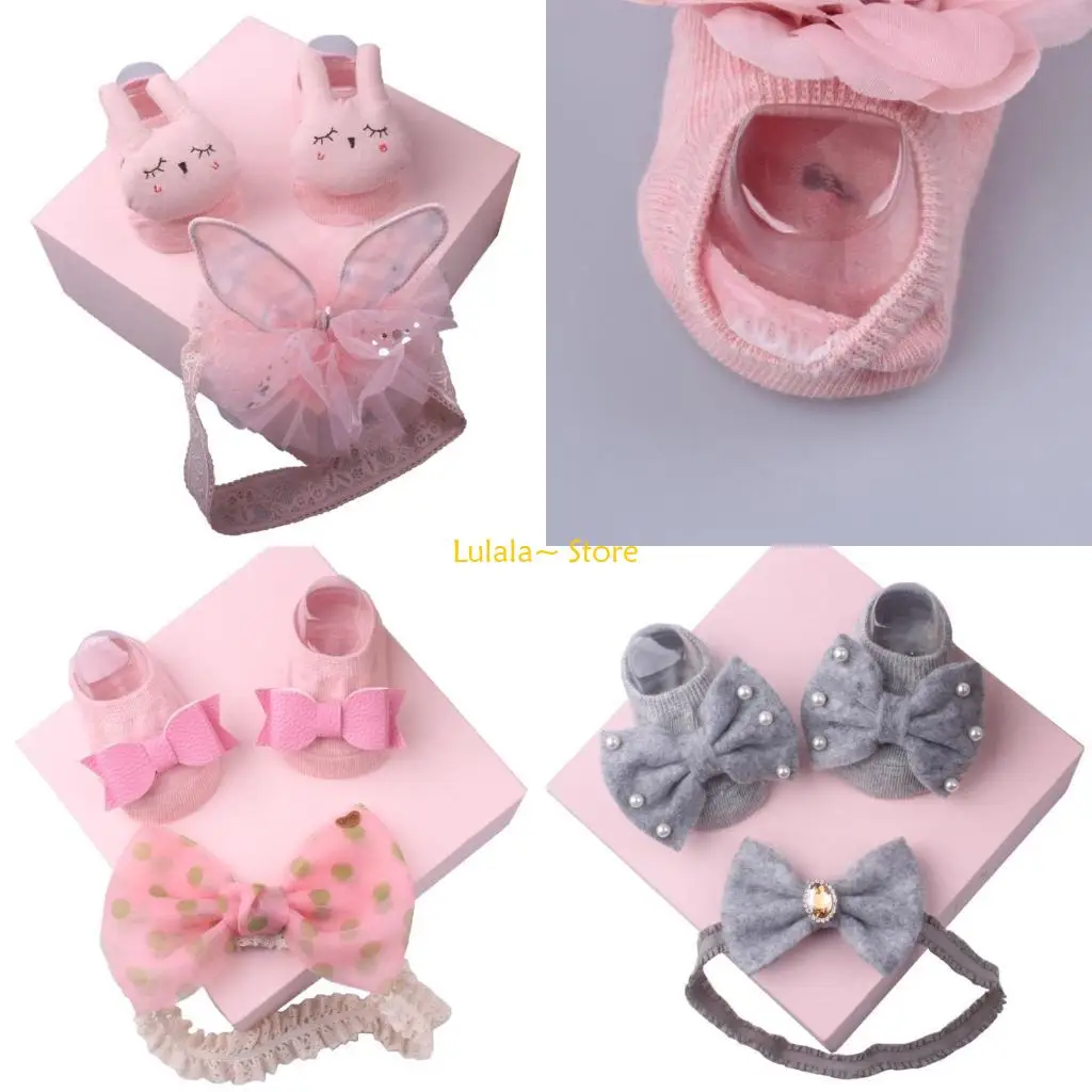 y4qa-レースリボンヘッドバンド-フロアソックス幼児新生児用フラワーリボン頭飾りベビーフロアソックス弾性ファッション幼児靴下