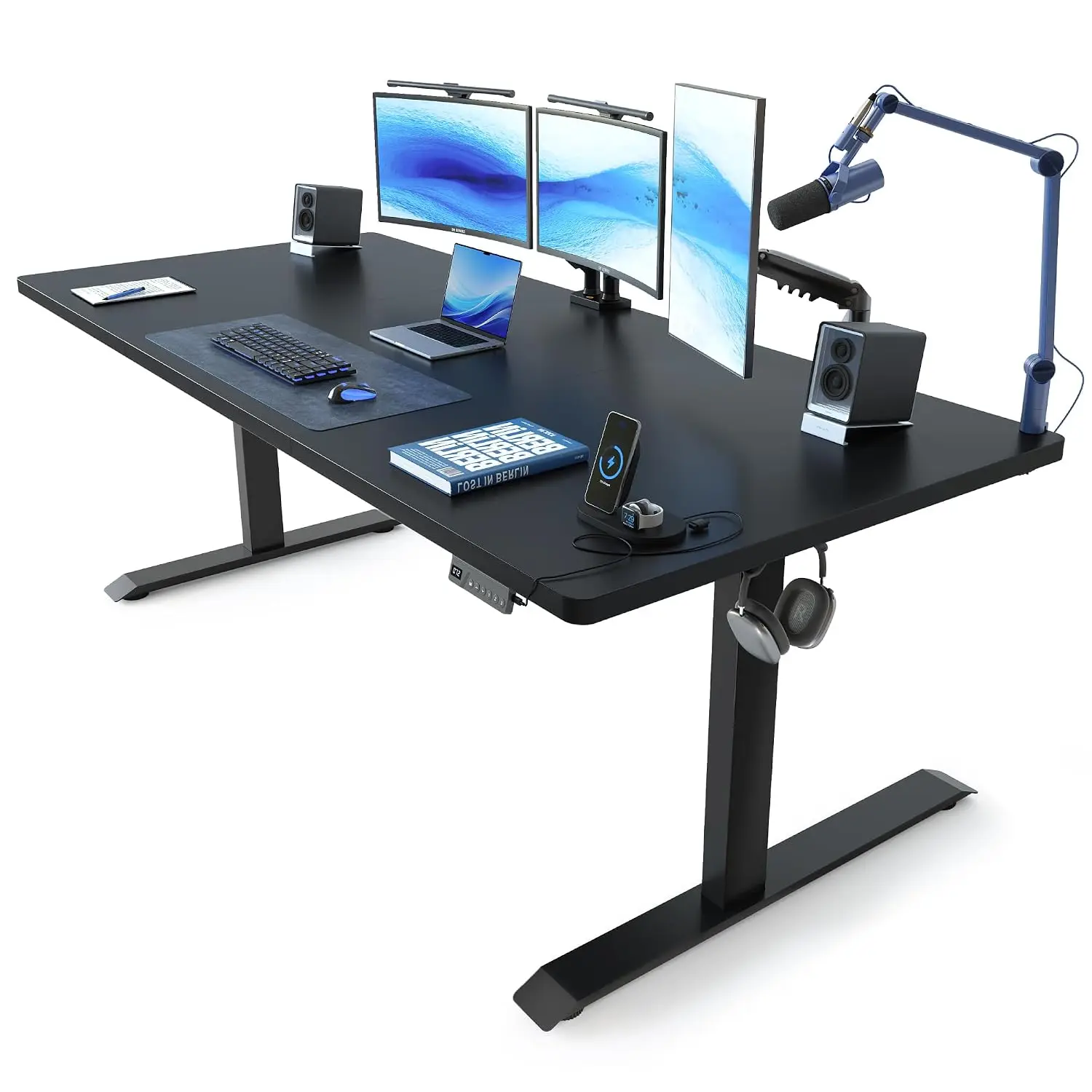 Electric Height Adjustable Standing Desk 63x37 Inch Office Home Workstation, Customized