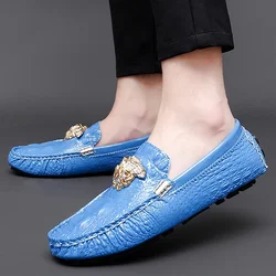 Fashion Men Sky Blue Casual Loafers Gentleman Leisure Walking Shoes Large Size 35-48 Youth Gentleman Party Dress Formal Shoes