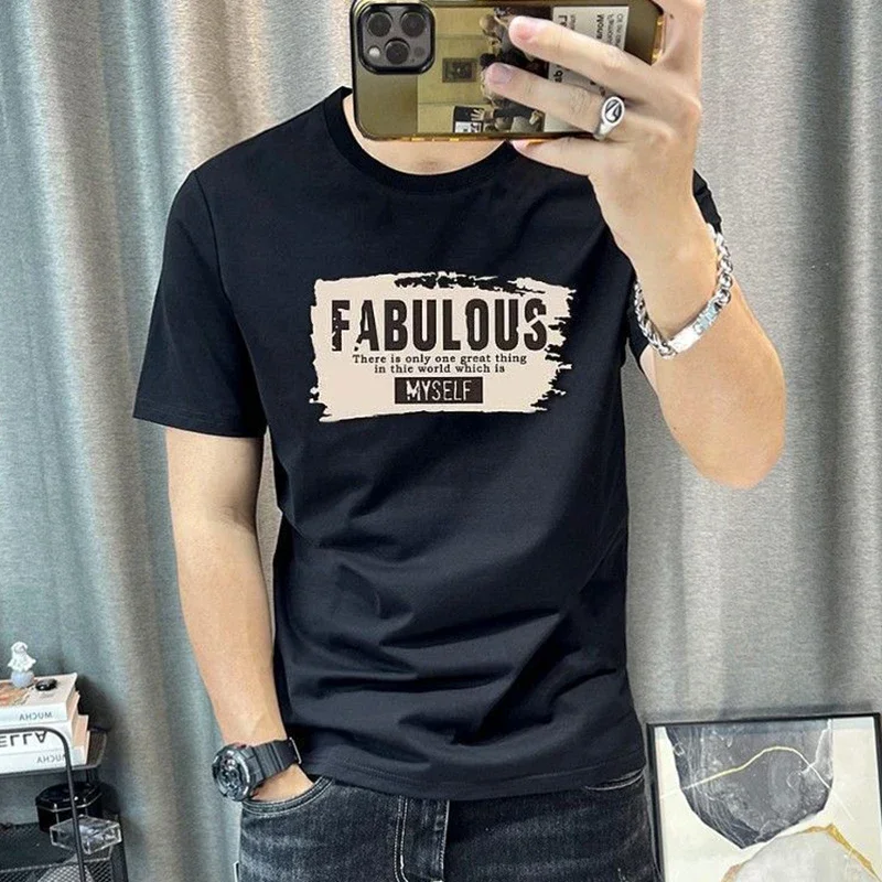 LIBIELIY Fashion O-Neck Loose Printed Letter Punk T-Shirt Men's Clothing 2025 Summer New Oversized Casual Pullovers All-match Te