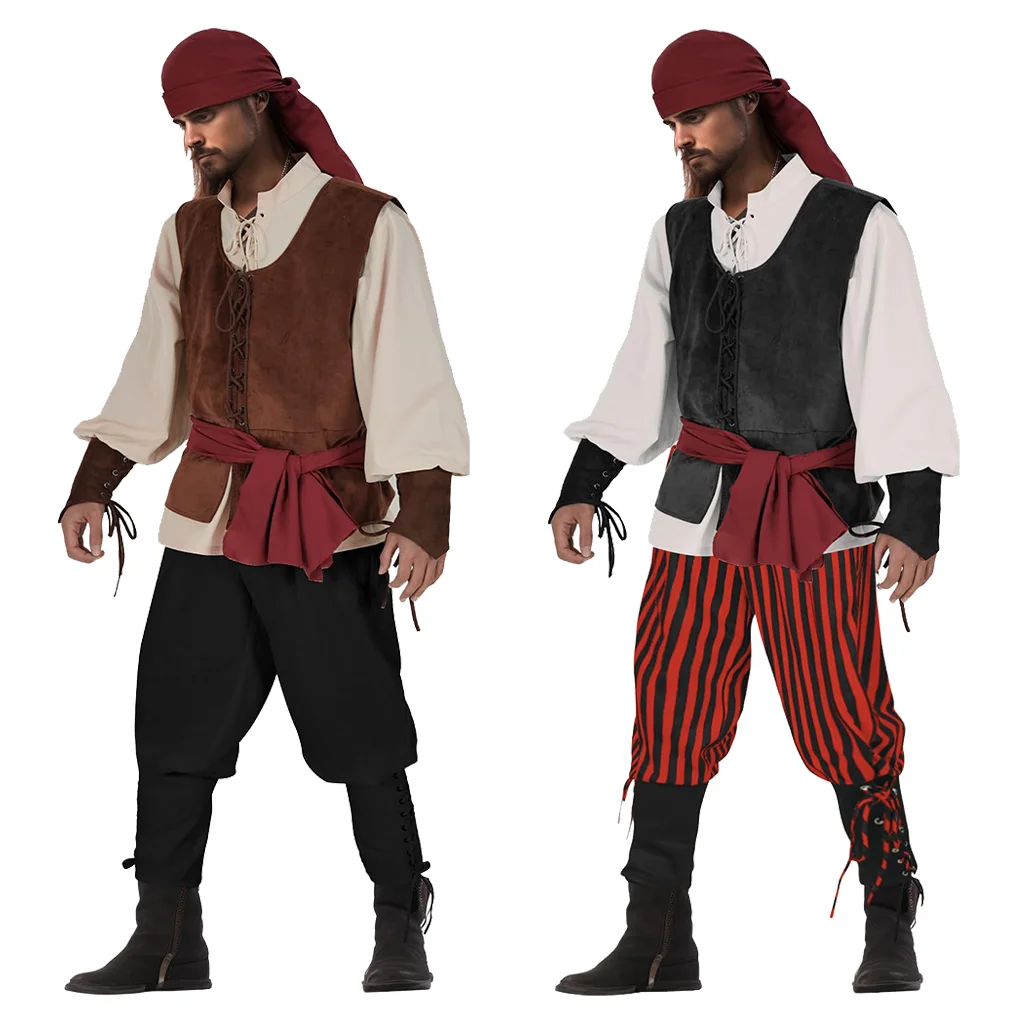 Średniowieczny wiking Cosplay kapitan Jack Sparrow Cosplay męski kostium pirata pirackie mundury do gier strój męskie kostiumy na Halloween