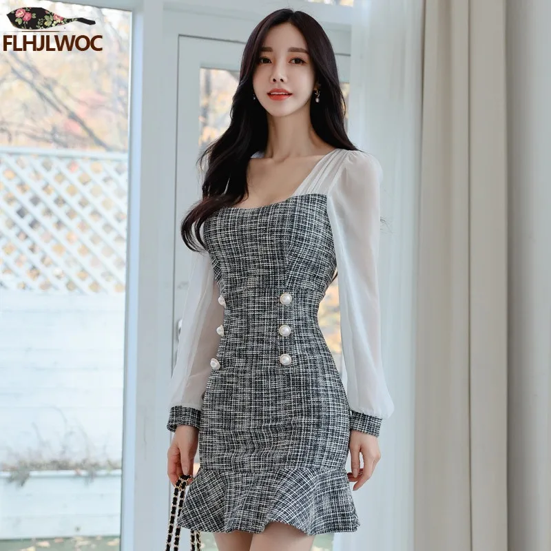 Office Lady Shirt Dresses Double-Breasted Button New Year 2024 Women Chic Fashion Korea Design Patchwork Ruffles Mini Dress