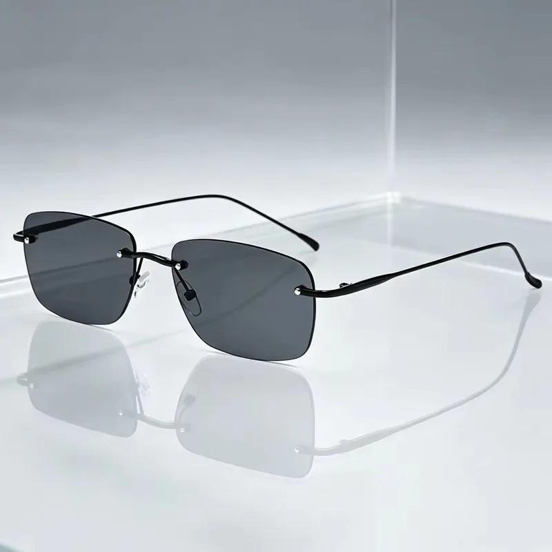 Classic Minimalist Rimless Sunglasses Men Women UV400 Square Shades Lightweight Comfort Anti Glare Outdoor Driving Eyewear