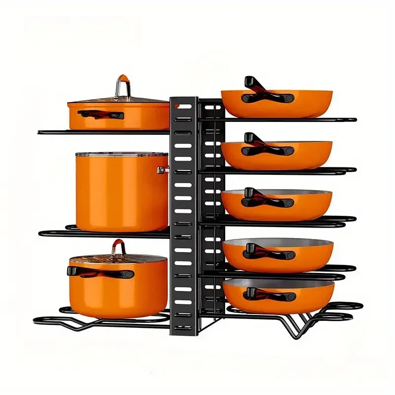 Pots and Pans Organizer Rack Multi Layer Iron Wire Bilateral Pot Cover Storage Rack  Adjustable Rustproof Pots Storage Rack