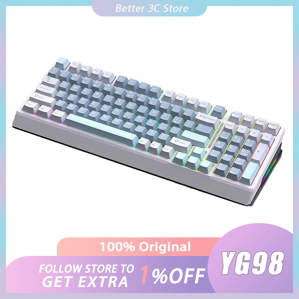 YG98 Mechanical Keyboard Kit Three Mode RGB Backlight Gaming Keyboard Hot Swap Long Battery Life Customized Pc Gamer Accessories