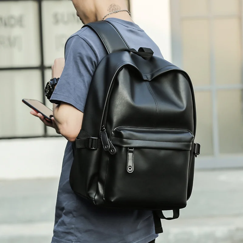 New 2023 Men Backpack Leather Fashion Waterproof Bag Male Casual Travel PU