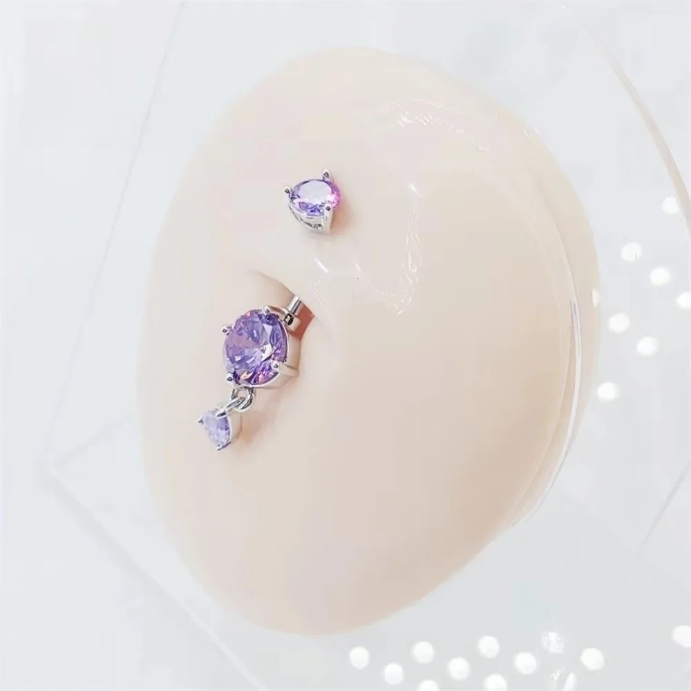 Anillos de Ombligo Colgantes de Acero Inoxidable, Anillo de Ombligo Plateado con Cristal, Joyería de Piercing para Ombligo en Forma de Lágrima Colorida para Chicas