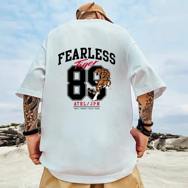 Tiger 89 Trendy Brand Bf Style Large Size Fat Men's Clothing T-shirt Men's Trendy Half-sleeved Top Style Student Couple Clothing