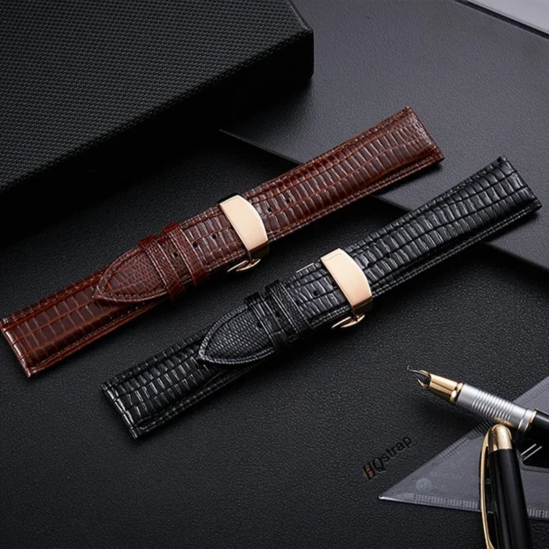 Crocodile Pattern Leather Watch Band 18mm 20mm 22mm 24mm Butterfly Buckle Wristband Man Female Strap Bracelet Belt