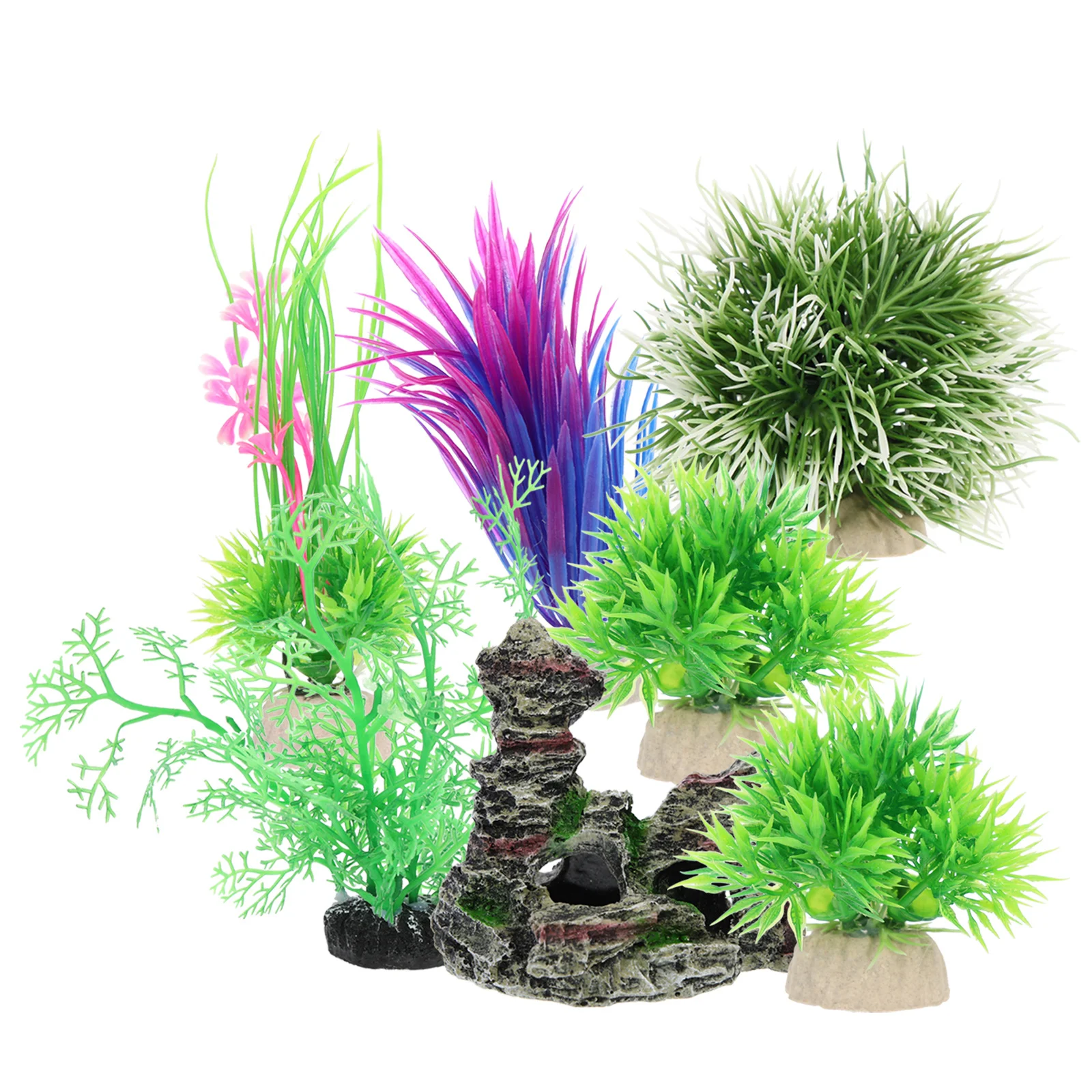 

1Set Fish Tank Decorations Kit Realistic Fake Aquatic Plants Underwater Mountain Landscape Prop for Vivid Aquarium Plants Setup