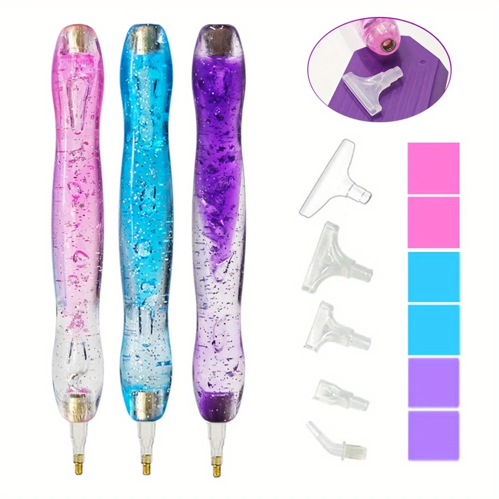 Sparkling Diamond Art Pen with 6 interchangeable nib tips, practical DIY diamond painting tool and handmade craft accessories