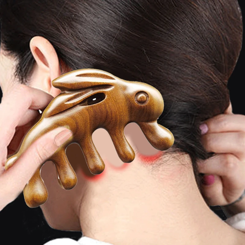 

Healthy Hair Loss Head Meridian Scalp Massage Blood Circulation Rabbit Shaped Wood Head Comb Hair Brush