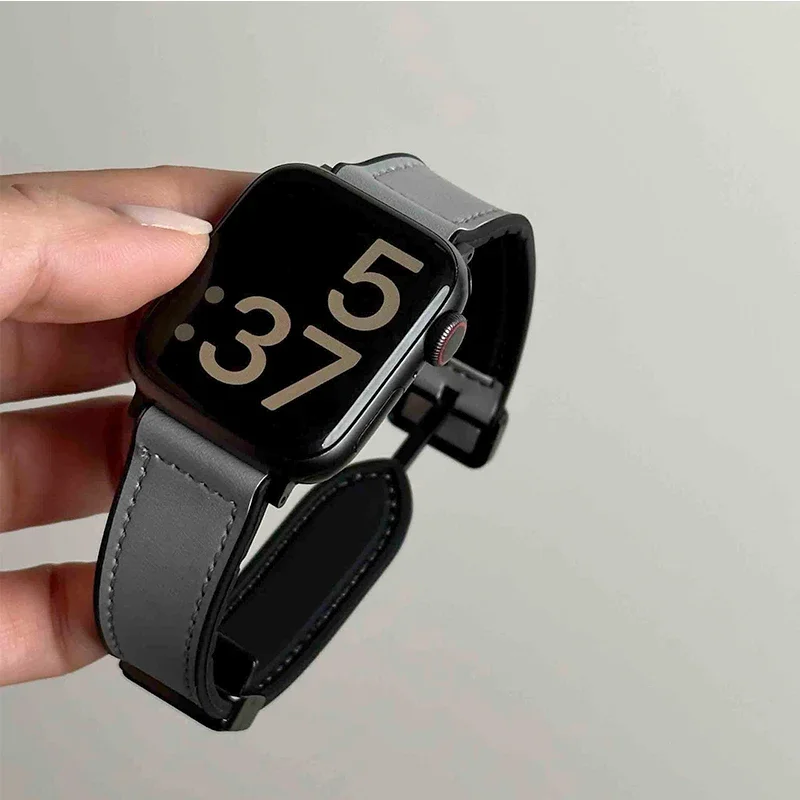 Leer + siliconen band voor Apple Watch Band Ultra 49 mm 44 mm 45 mm 41 mm 46 mm 40 mm 42 mm Magnetische armband iwatch Series 10 9 8 7 6