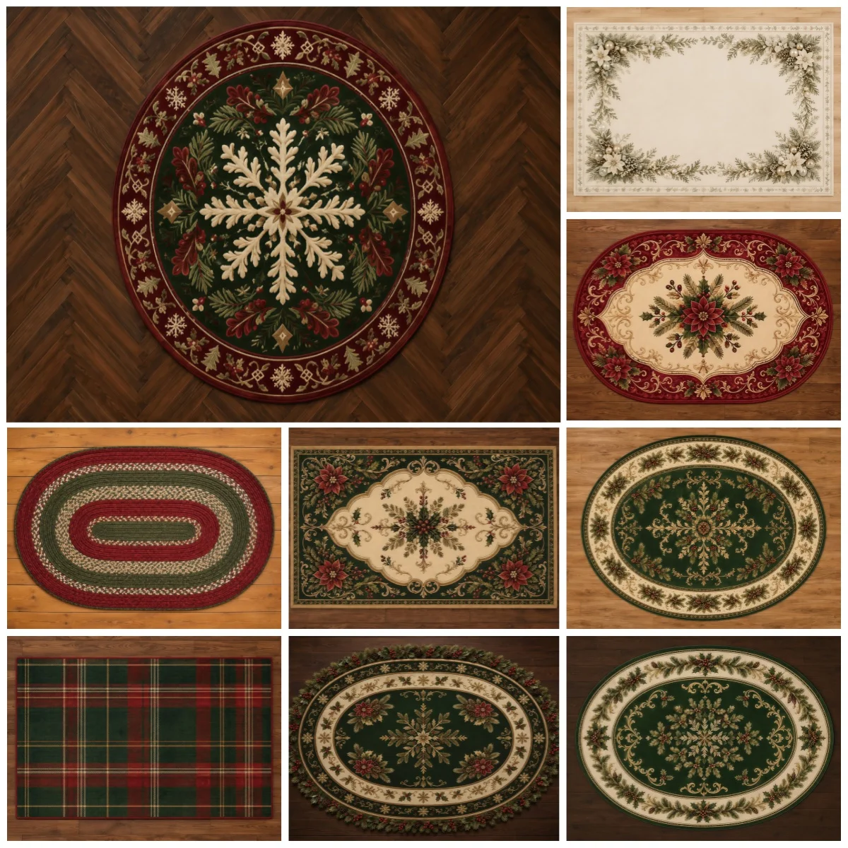 Vintage Christmas Rug photography Backdrop Snowflake Poinsettia Plaid Holiday Party Family Portrait Photo Studio backgrounds