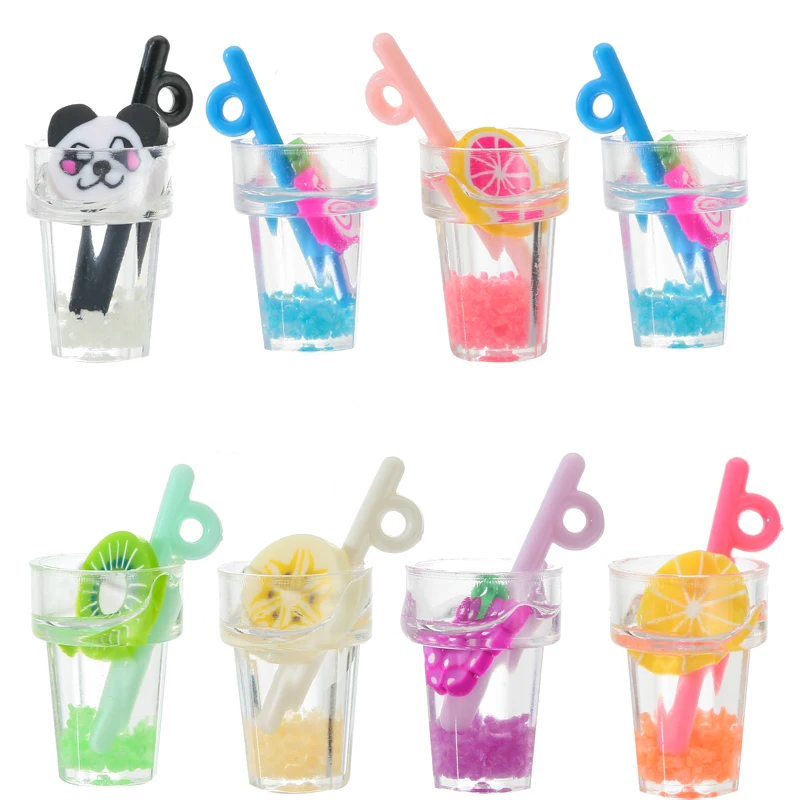 10pcs/lot Fruit Lemon Luminous Resin Bottles Cup Charms Pendant DIY Keychain Bracelet For Jewelry Making Accessories