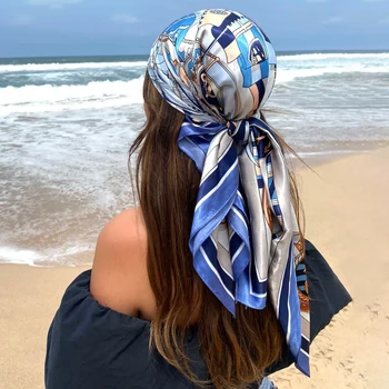 Zijden Sjaal Scarftop Headwraps Voor Vrouwen Vintage Vier Seizoenen Haar Sjaal 90*90Cm Hijab Foulard Iuxe Bandana Femme hoofddoek