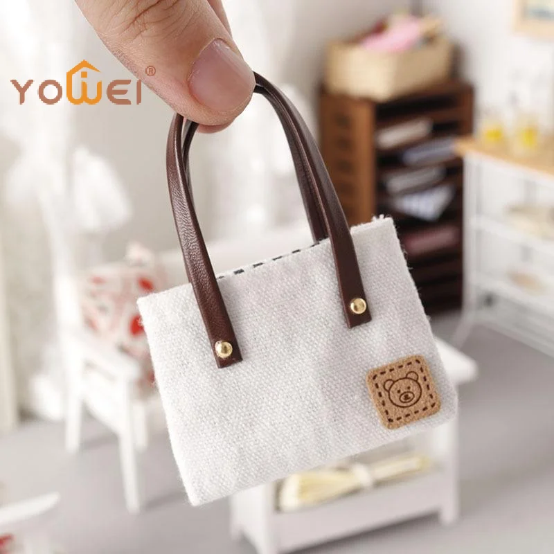 Latest Dollhouse Mini Simulation Canvas Bag Shoulder Bags Doll Clothes Accessories Micro Scene Decoration Pretend Play Toys