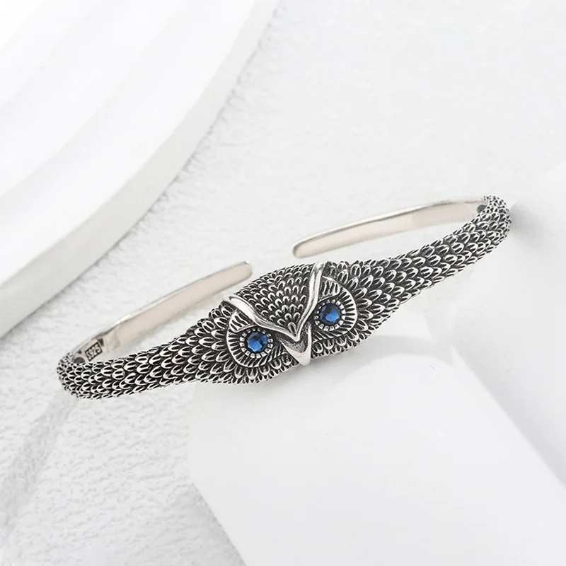Personality Retro Owl Animal Shiny Crystal 925 Sterling Silver Female Bangle Promotion Jewelry Party Gifts 2026 New