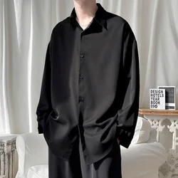 Chemise noire à manches longues pour hommes, chemisiers confortables coréens, chemise décontractée à simple boutonnage