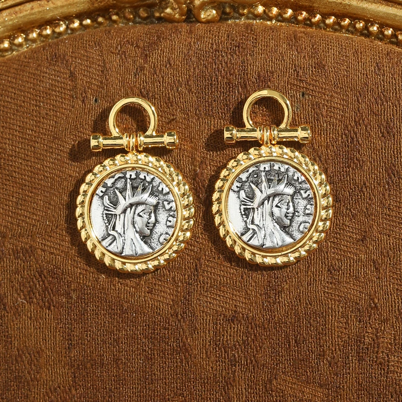 Vintage Statue Of Liberty Retro Coin Drop Earrings For Women Dangle Antique Gold Color Charm 2026 New Rhinestone Trends Gift