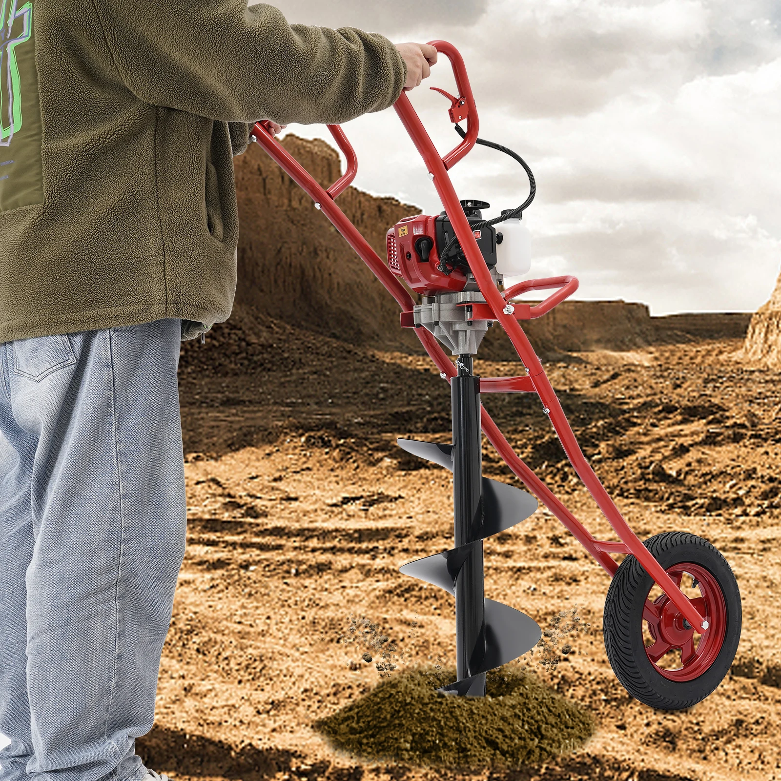 52CC 1.46KW Earth Drill with Wheel Auger Bit Portable for Fence Post Planting Excavation Projects