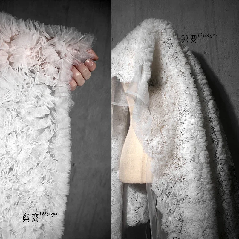 

Snowman white three-dimensional texture mesh creative silhouette jacquard designer fabric high-end skirt wedding clothing fabric