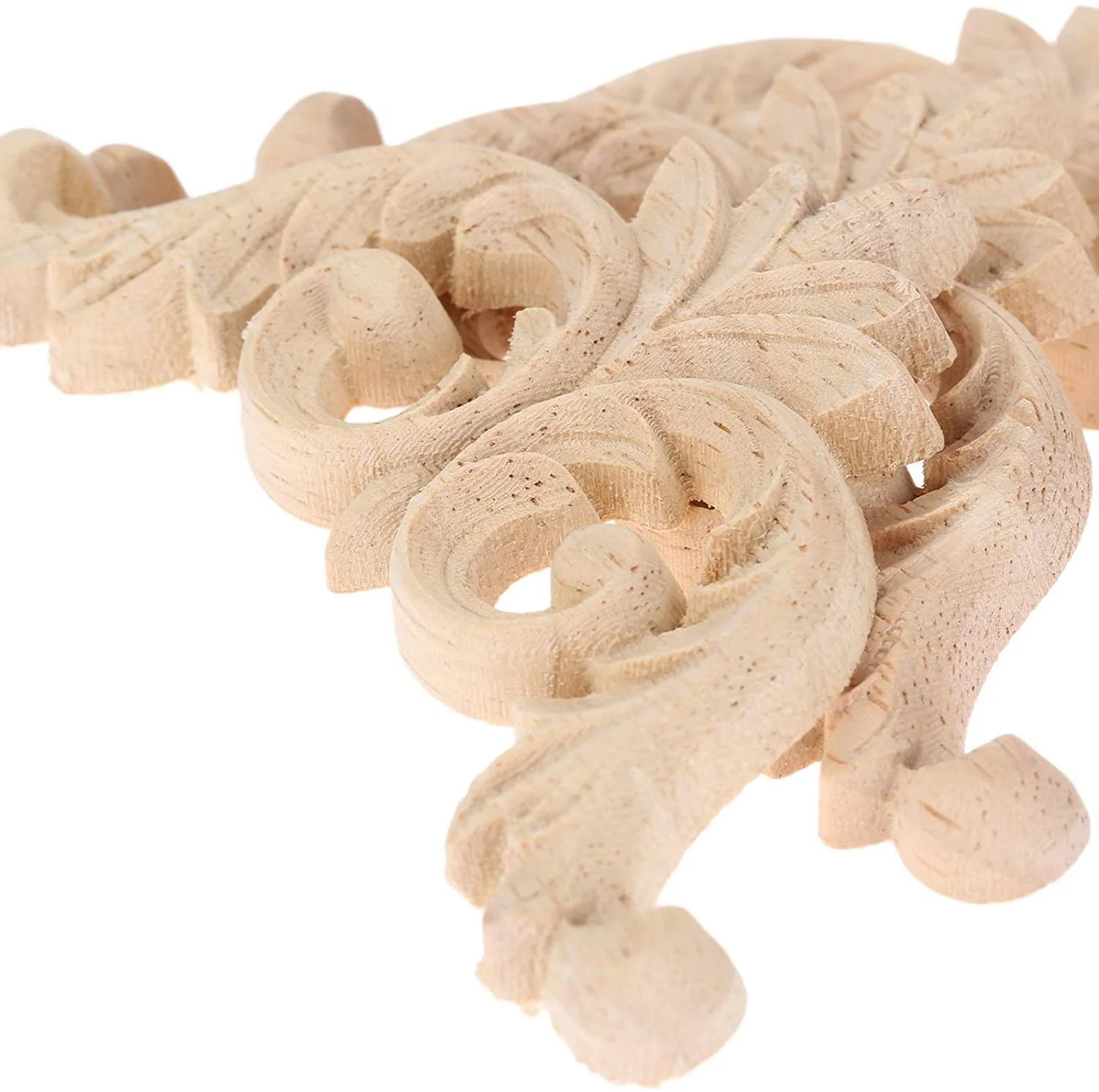 F-3C Holz geschnitzte Eckleisten Onlay Applikation unbemalt Möbeldekoration 4 Stück 12 x 12 cm