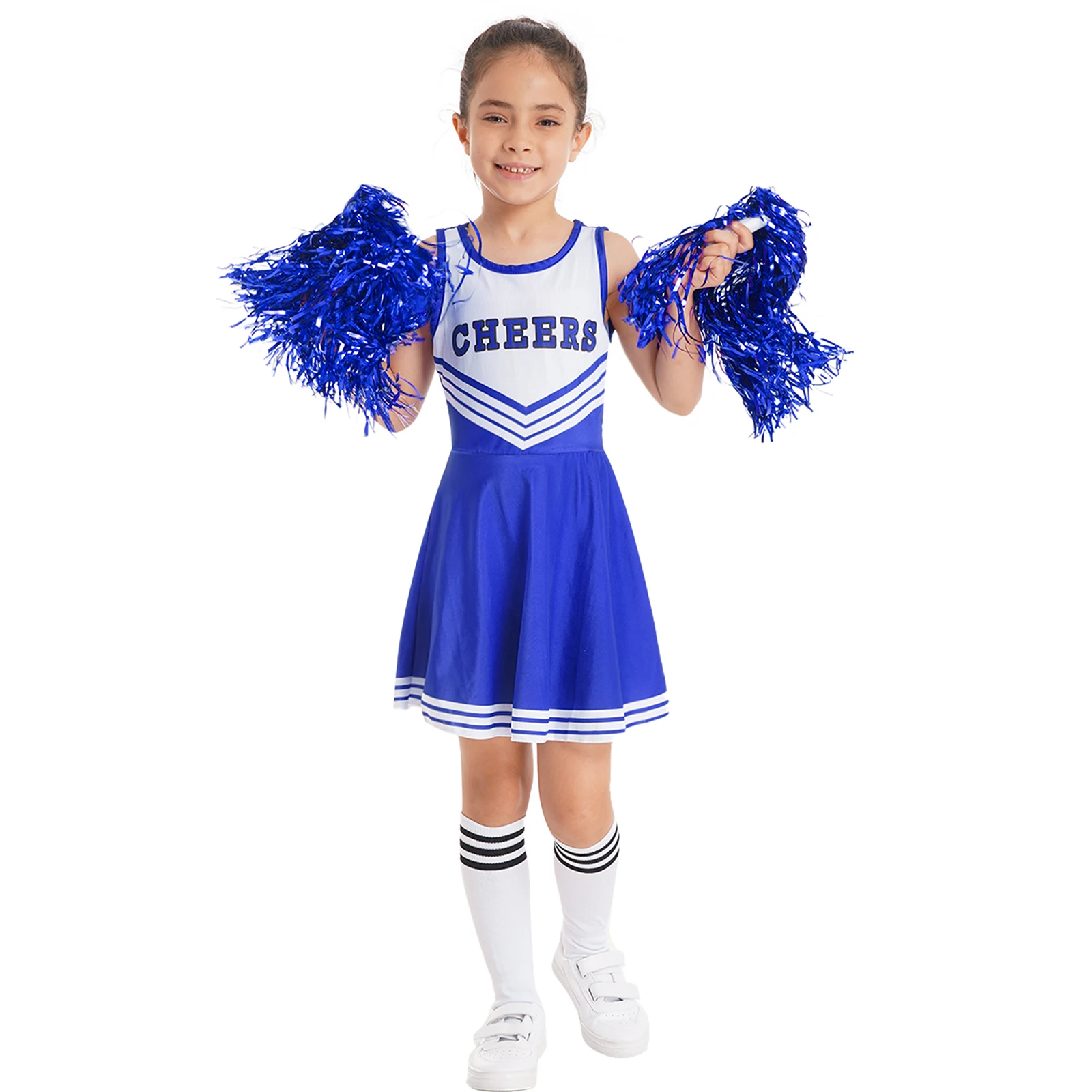 Kids Girls Carnival Cheerleading Uniform Ballet Dance Costume Schoolgirl Letter Print Dance Dress Cheerleader Flower And Socks