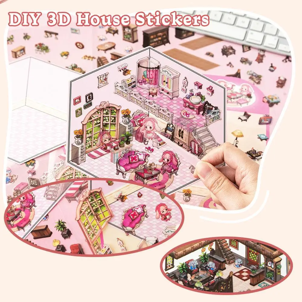 Nieuwe Creatieve 3d Landscaping Stickers Miniatuur Scene Handgemaakte Diy Gestapelde Decoratieve Stickers Cadeau Voor Kind Baby Student
