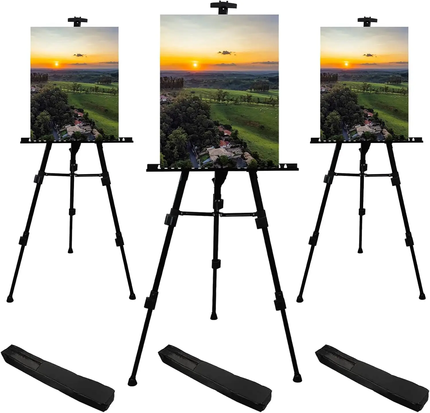 

Adjustable Metal Tripod Easel Stand for Painting Canvases, 21" to 66" Height with Carry Bag (3-Pack)
