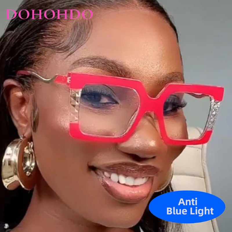 

Punk Oversized Square Fashion Anti-Blue Light Women's Glasses Metal Leg Luxury Design Computer Optical Men Eyewear Lentes Очки