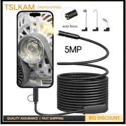 5MP 14mm Auto Focus Sewer Industrial Endoscope Zoom Underwater Camera HD Piping Automotive Car Borescope for Type-C/Android/PC