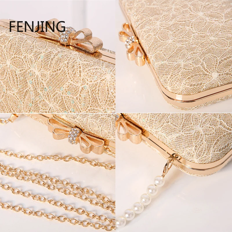 2024 New Evening Bags for Women Lace Flower Clutch Shoulder Purse Luxury Banquet Party Clutch Pearl Top Handbags Bolso Mujer